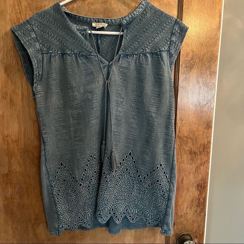 Lucky Brand Chambray Tank with Tassels Small